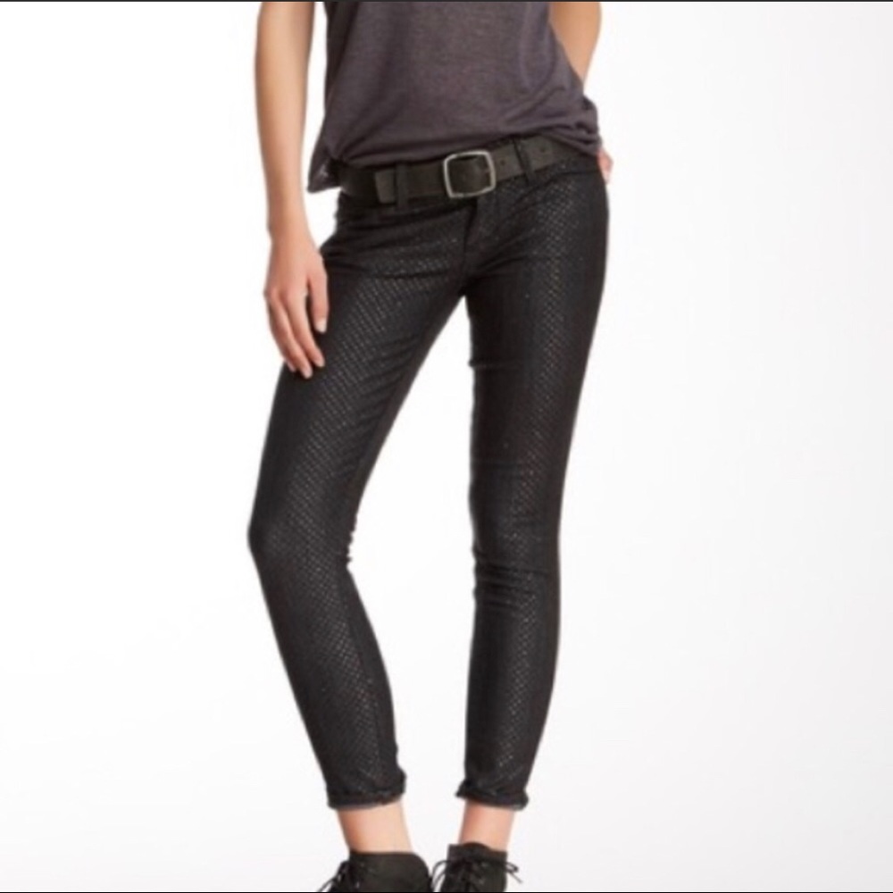 MOTHER Black Hidden Gems The Looker Denim Ankle Jeans Size 25 Polka Dots Luxury